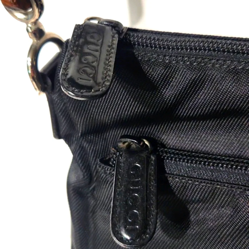 GUCCI Authentic Bamboo Black Classic Nylon Shoulder Bag 000 2058 0509 EUC!! - Picture 9 of 16